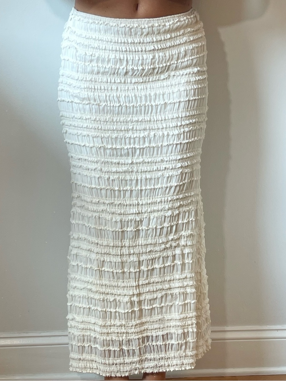 Reformation White Smocked Midi Skirt